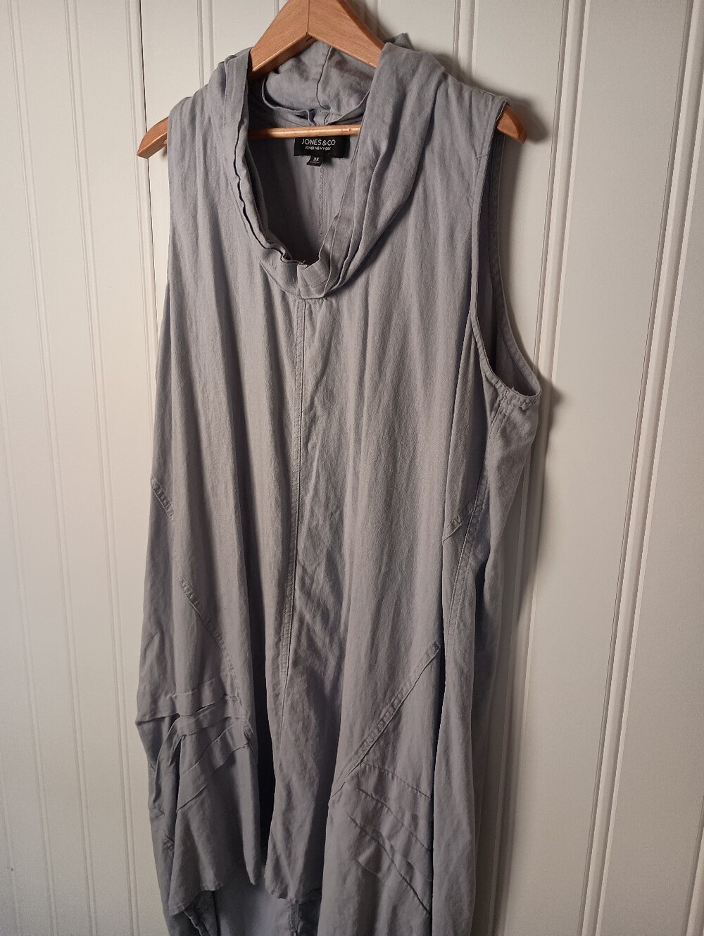 JONES & CO- Light Gray Linen Sleeveless Rouched Tunic Dress- Size 2XL